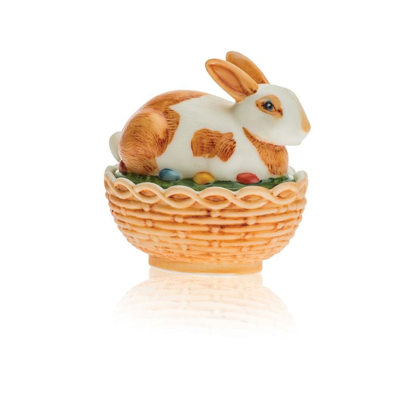 Bunny on Basket Brwn & Wh Antqd